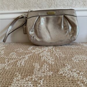 Coach Silver Ruched Wristlet Clutch